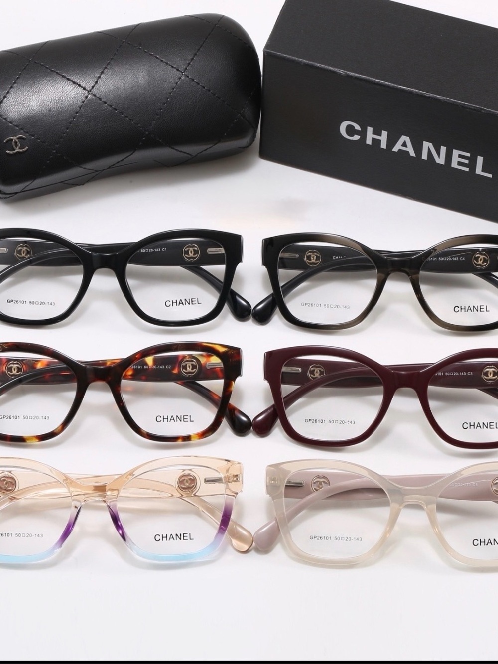 CHANEL Women's Glasses Set in Black, Tortoise, Burgundy, Clear, Pink Ombre